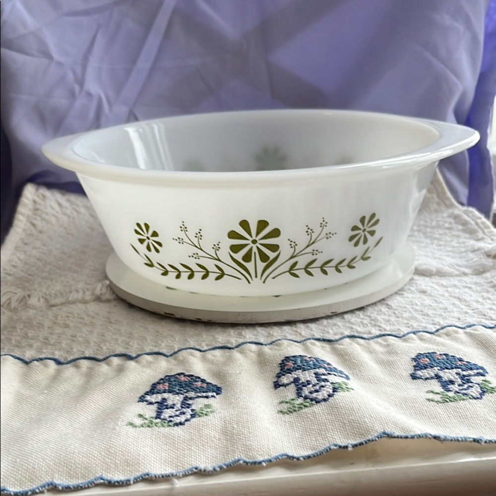 Vintage Glasbake Green Floral Casserole Dish